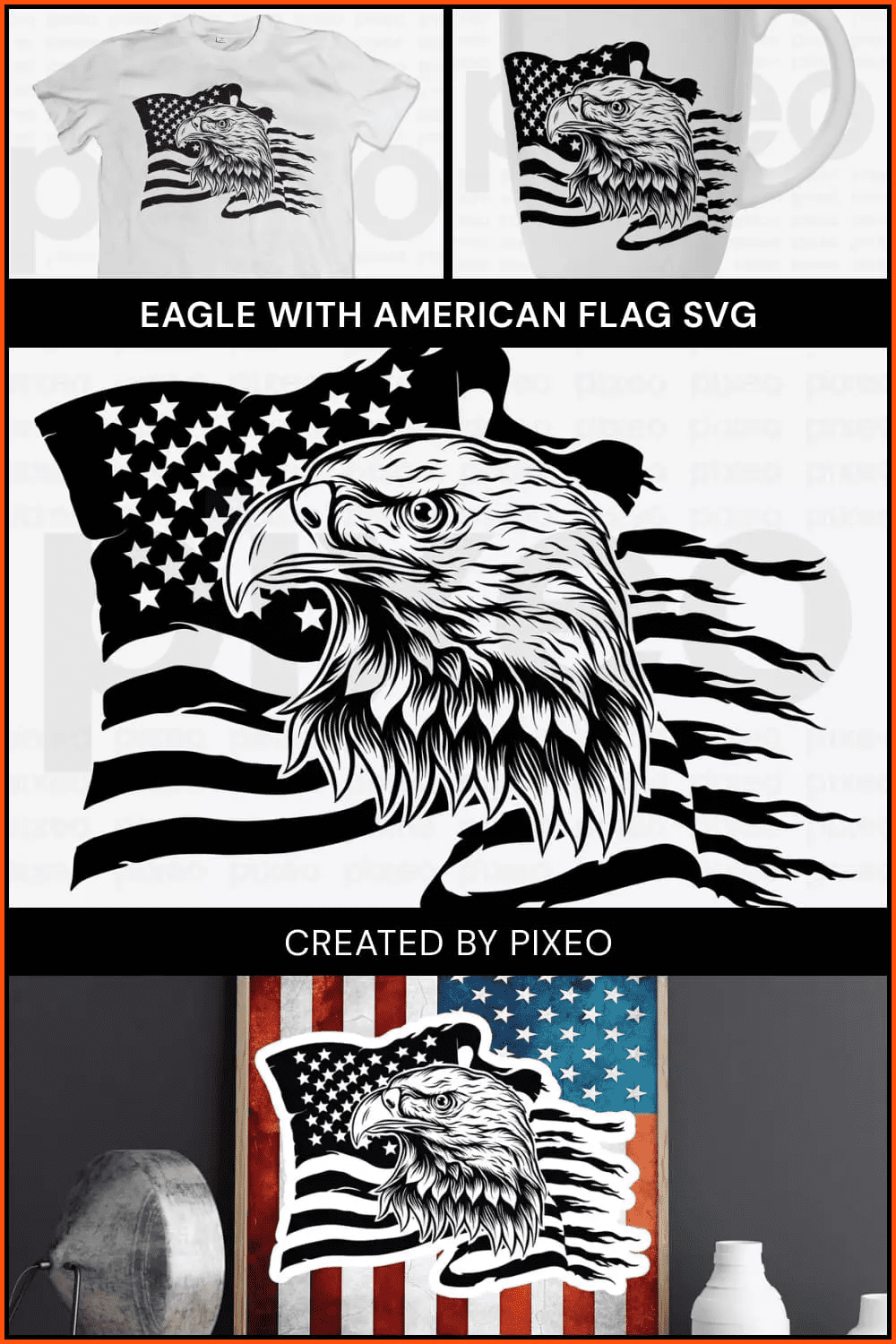 Eagle with American Flag SVG.