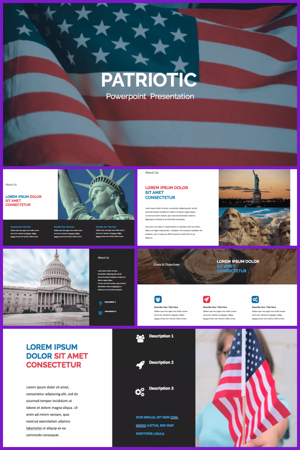 Patriotic Google Slides. Collage Image.