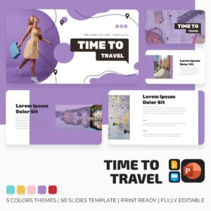 Time to Travel Presentstion: 50 Slides PPTX, KEY, Google Slides main cover.