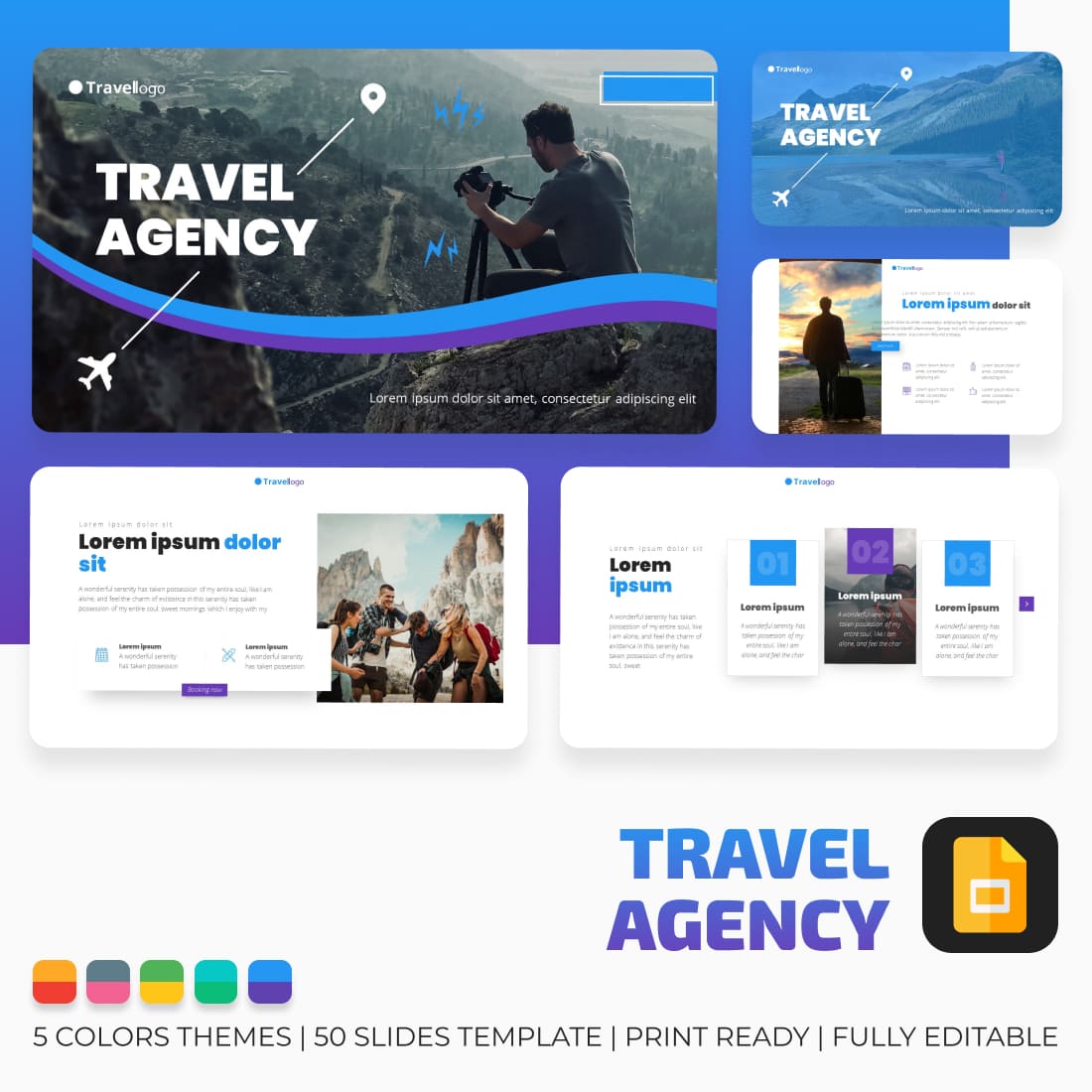 Travel Agency Google Slides Theme main cover.