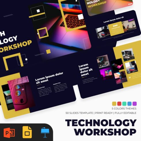 Workshop Technology Presentstion: 50 Slides PPTX, KEY, Google Slides main cover.