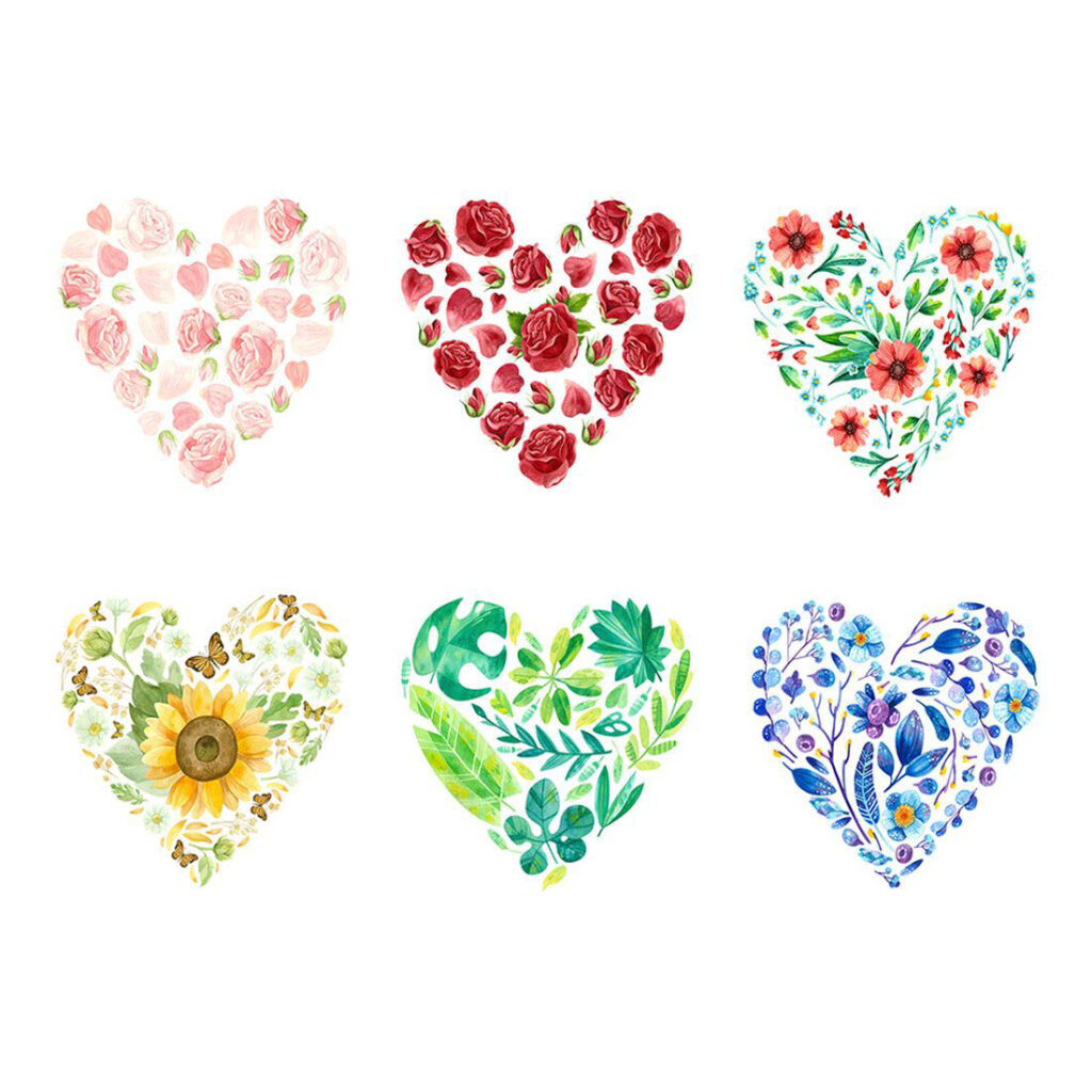 Watercolor Floral Hearts PNG Clipart - MasterBundles