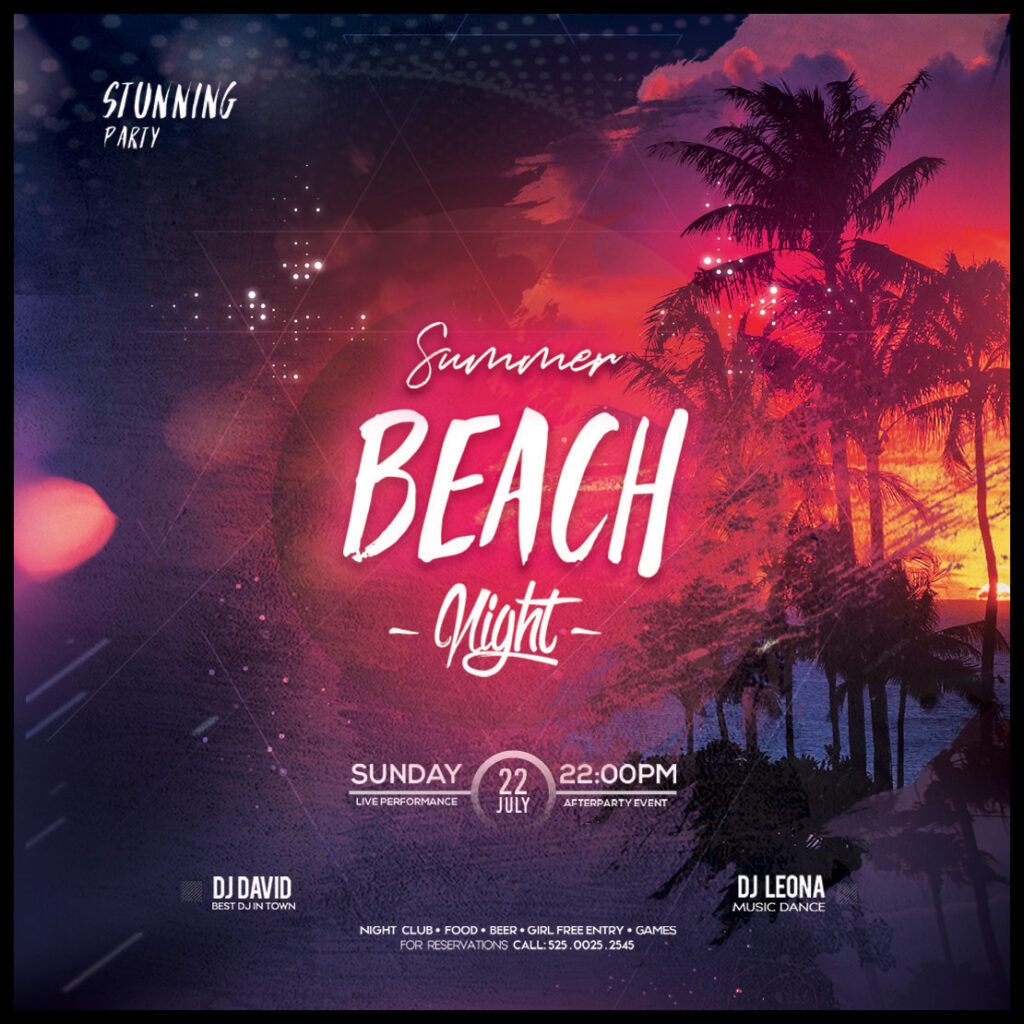 Beach Night PSD Flyer Template + Instagram adaptive - MasterBundles