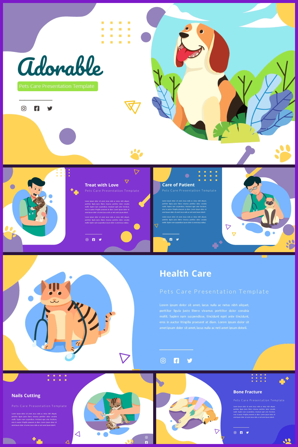 Adorable - Pets Care Cute Google Slides Templates.