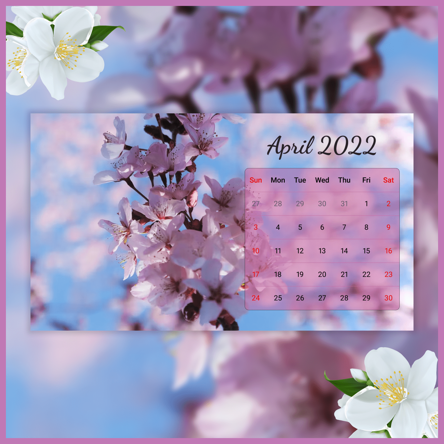 Free Downloadable April Calendar cover.