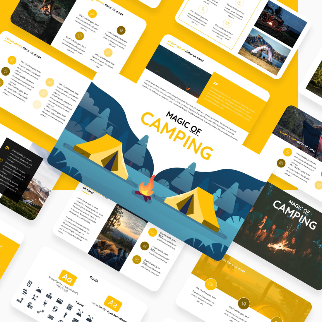 Camping Presentstion: 50 Slides PPTX, KEY, Google Slides cover image.