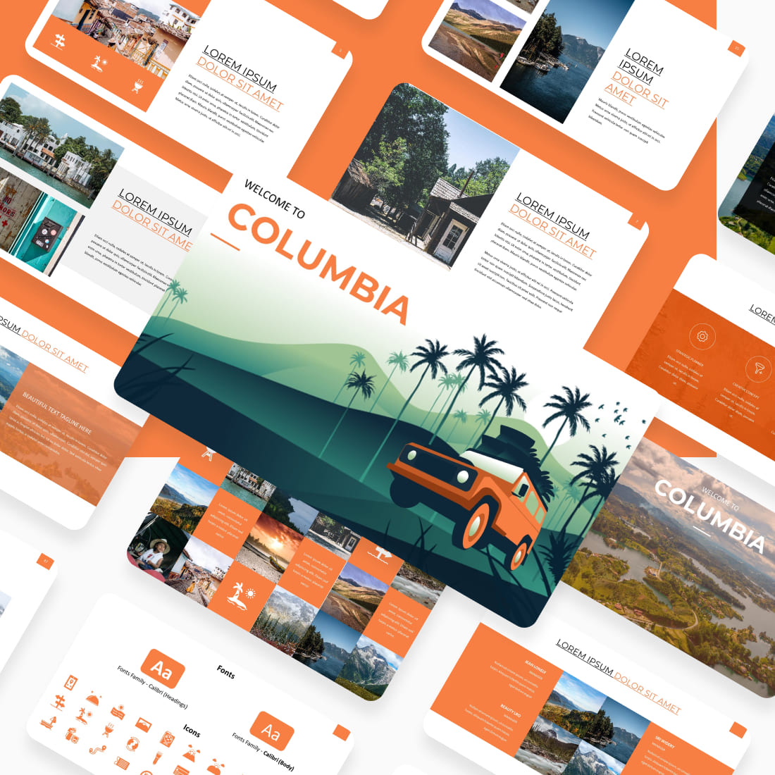 Сolombia Travel Presentstion: 50 Slides PPTX, KEY, Google Slides cover image.