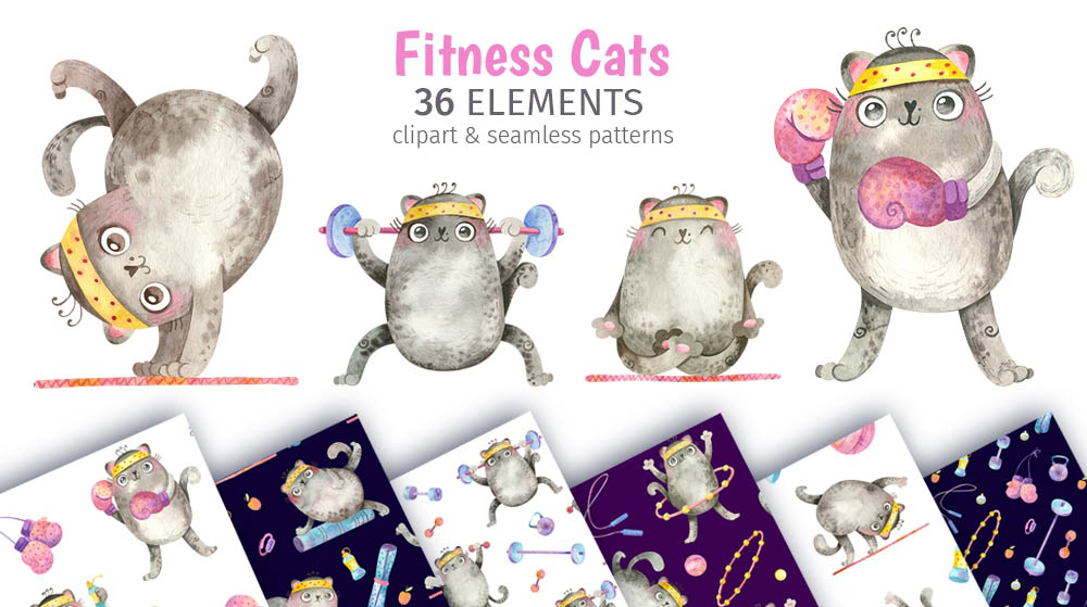 Fitness & Yoga Cats Clipart cover image.