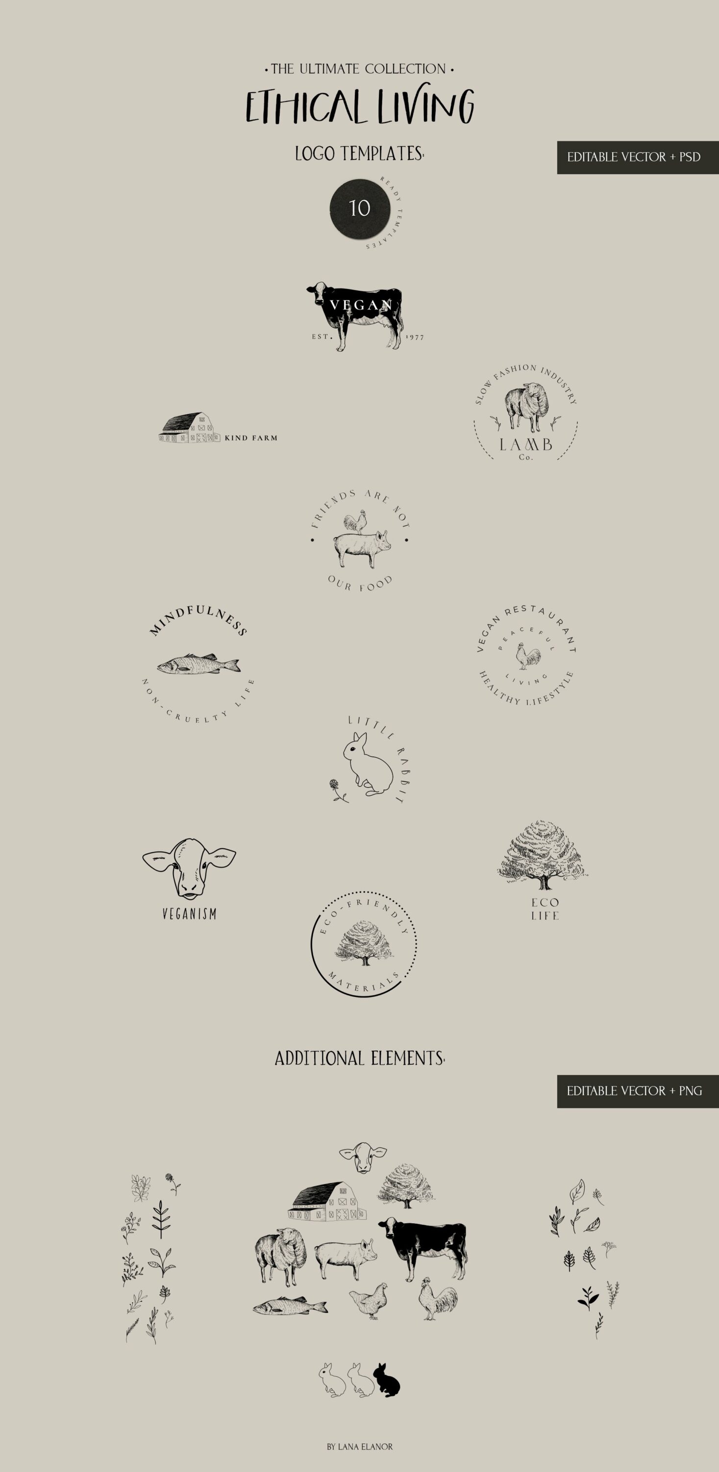 Cute logo elements with farm animals.