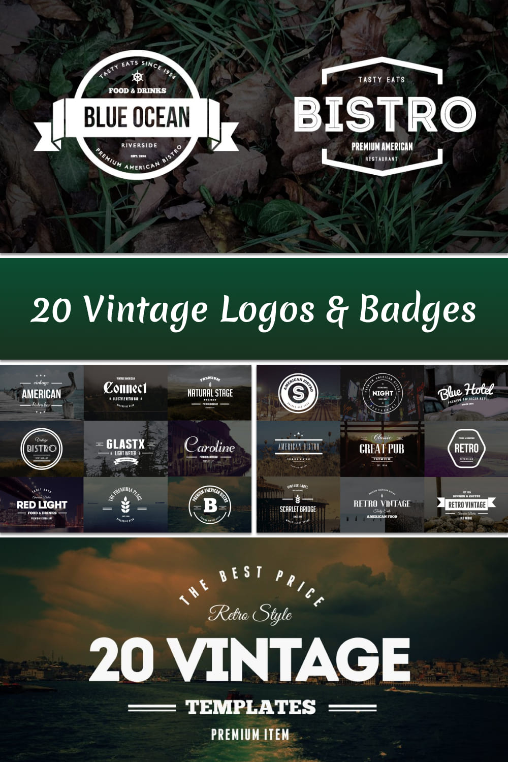 20 Vintage Logos & Badges Vol. 2 - Pinterest Image Preview.