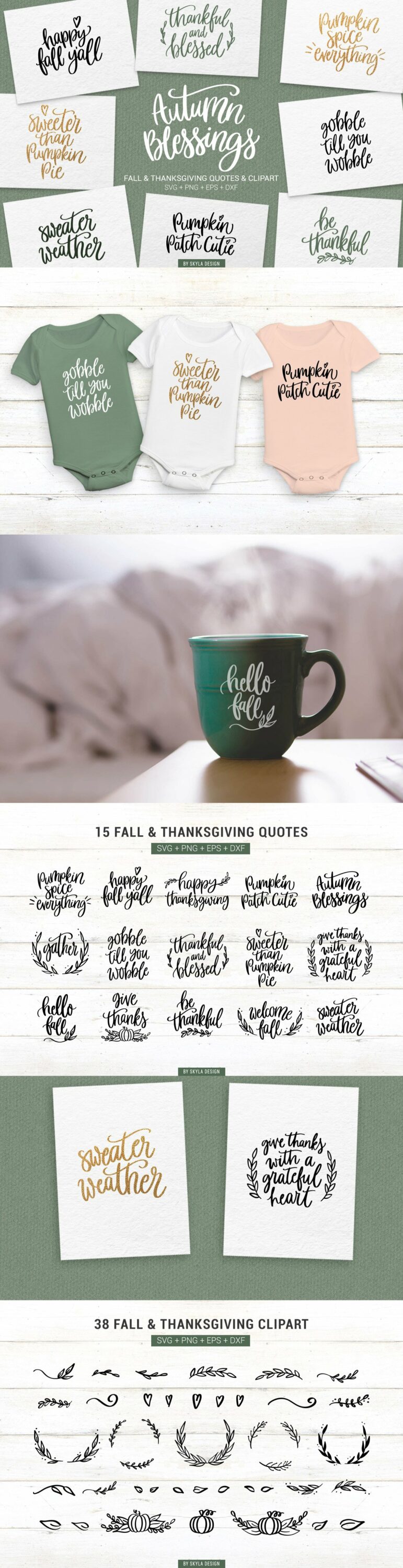 Fall Thanksgiving SVG Quotes Clipart.