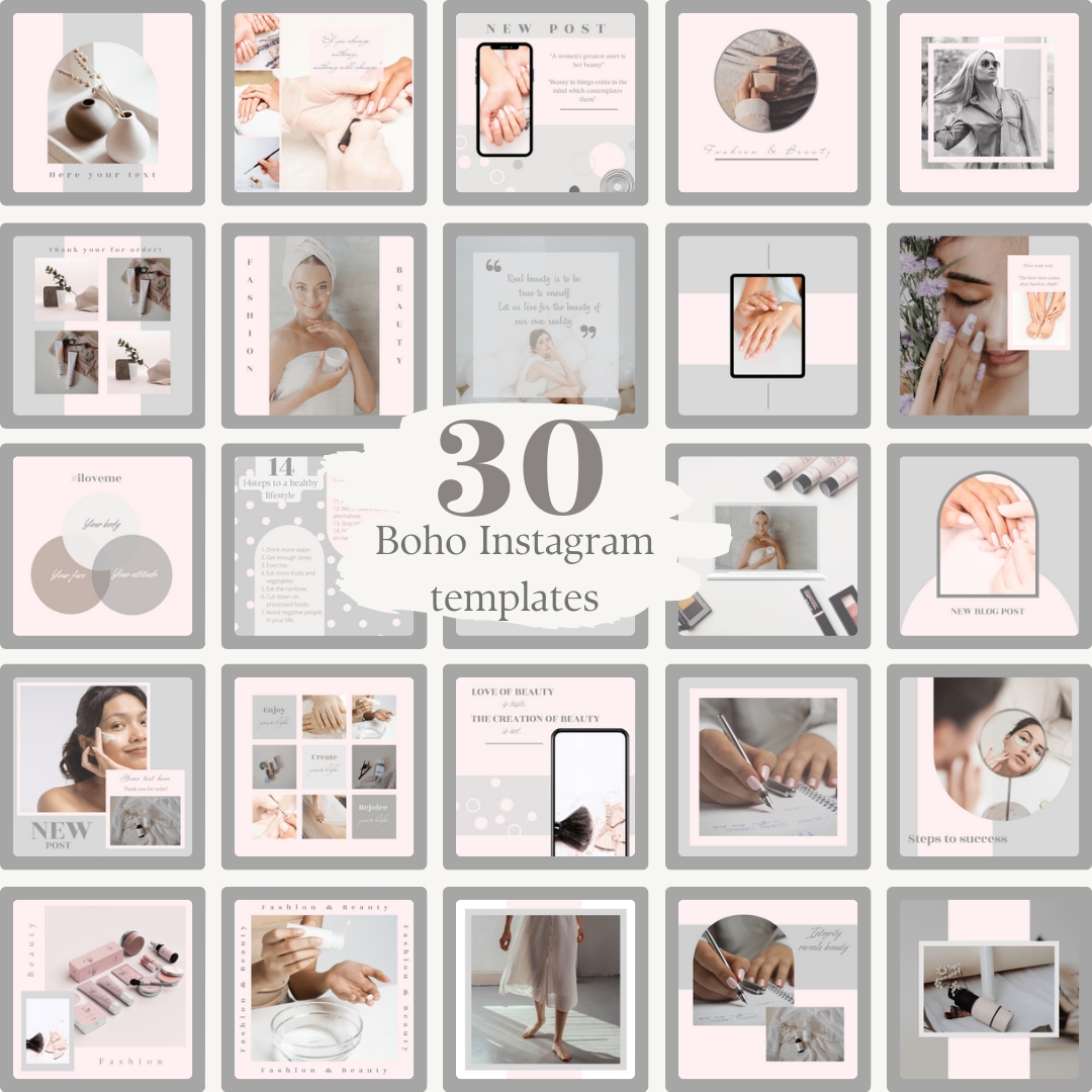 Boho Instagram Post templates, Beauty IG Engaging Templates, Girl Blogger templates, Instagram Marketing Post, Nude Social Media templates, Instagram puzzles
