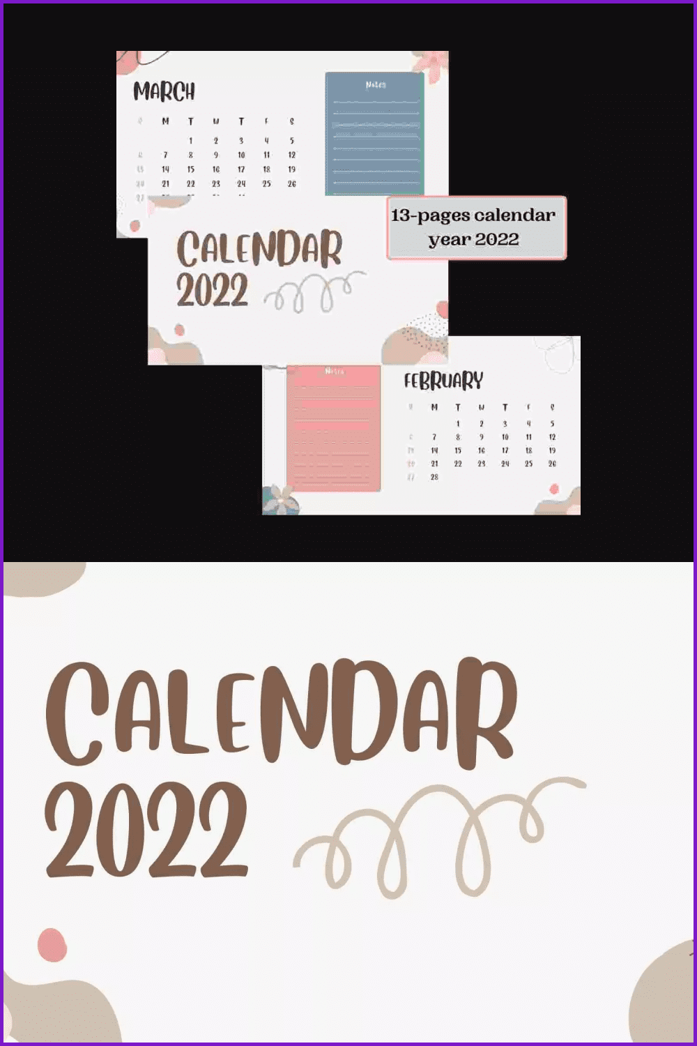 High-quality pastel calendar with note field.