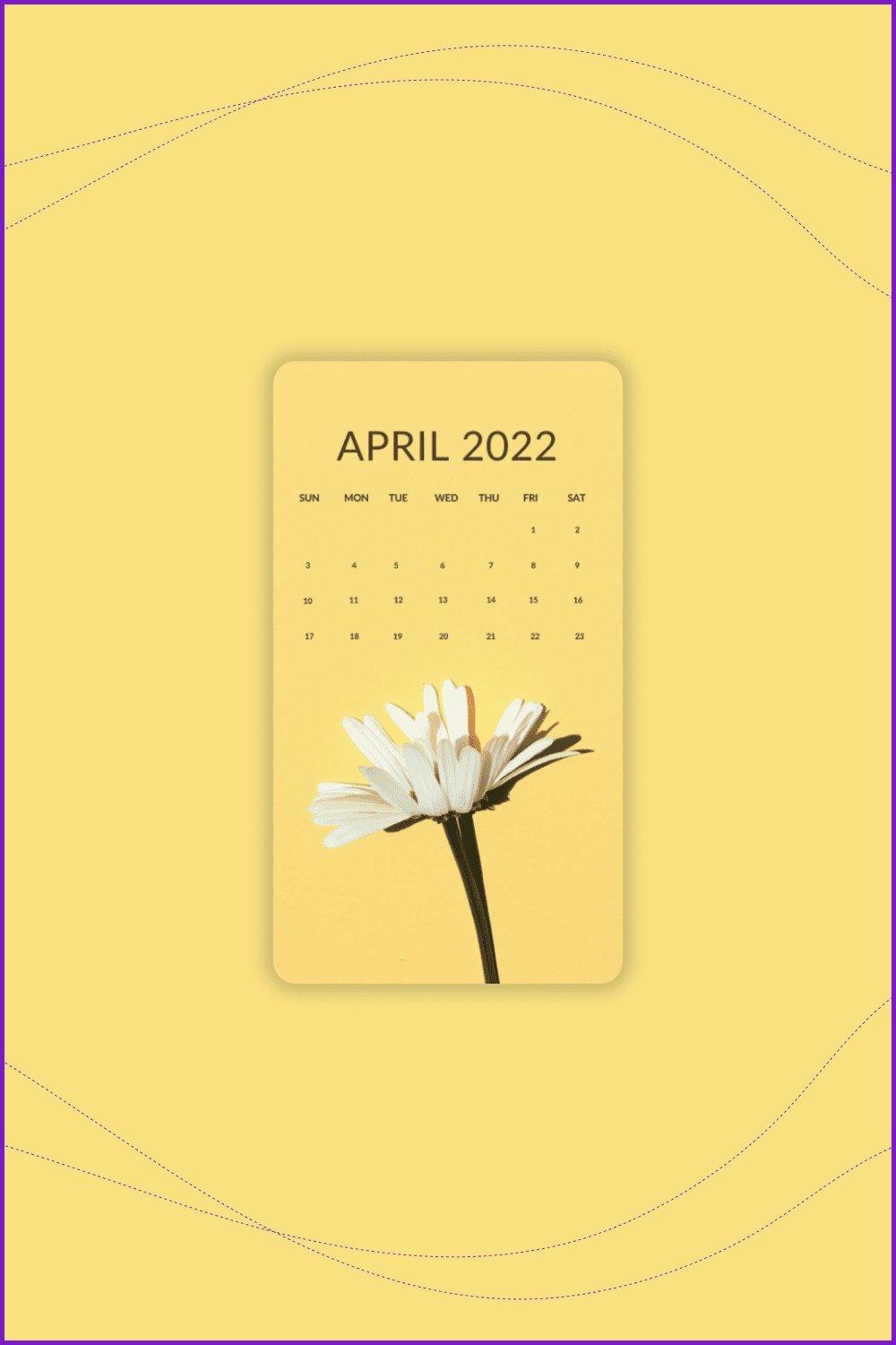 Yellow white simple calendar with flower.