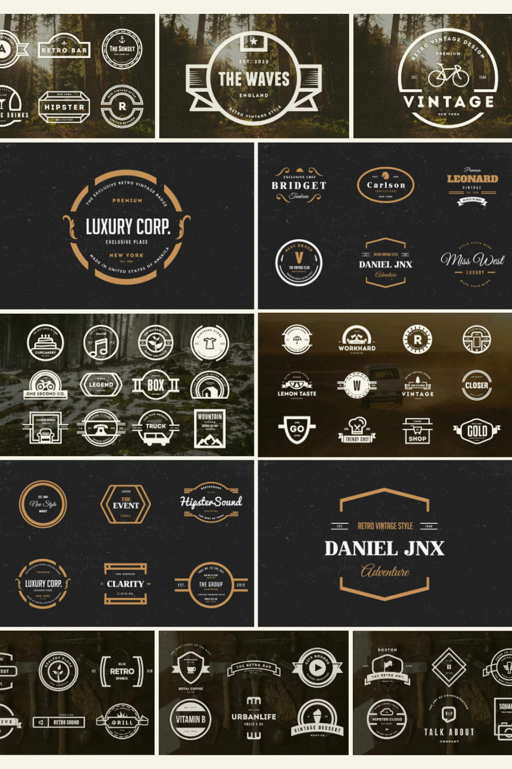 This bundle contains 250 Vintage Logos Labels and Badges.