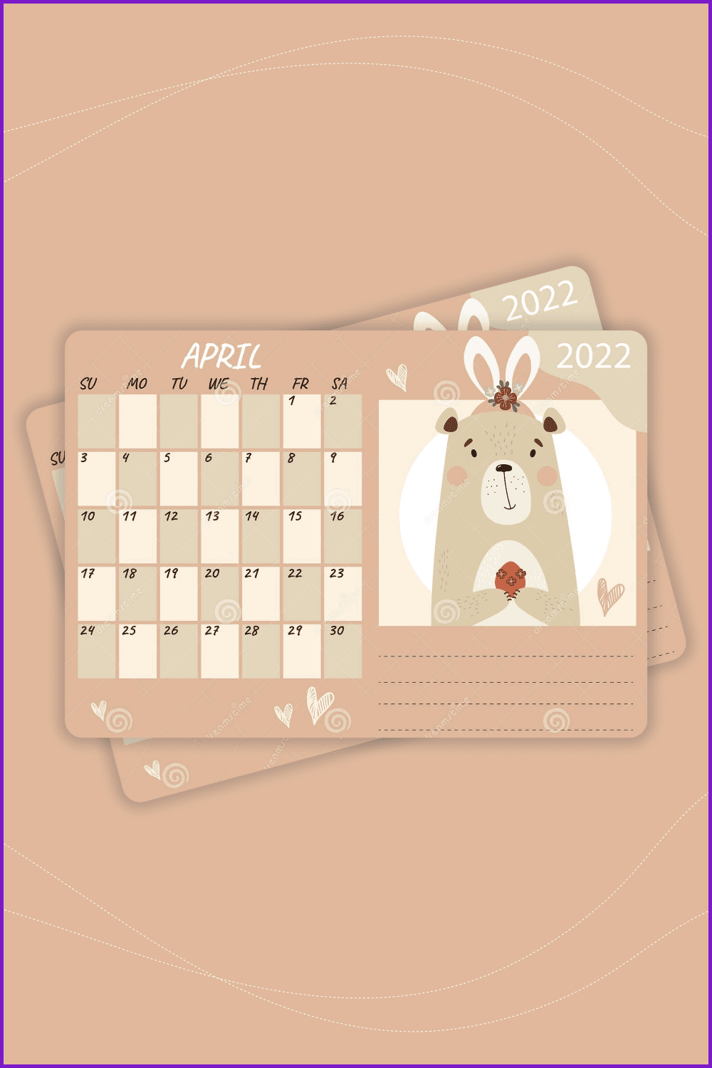 Calendar with a cute funny bear.
