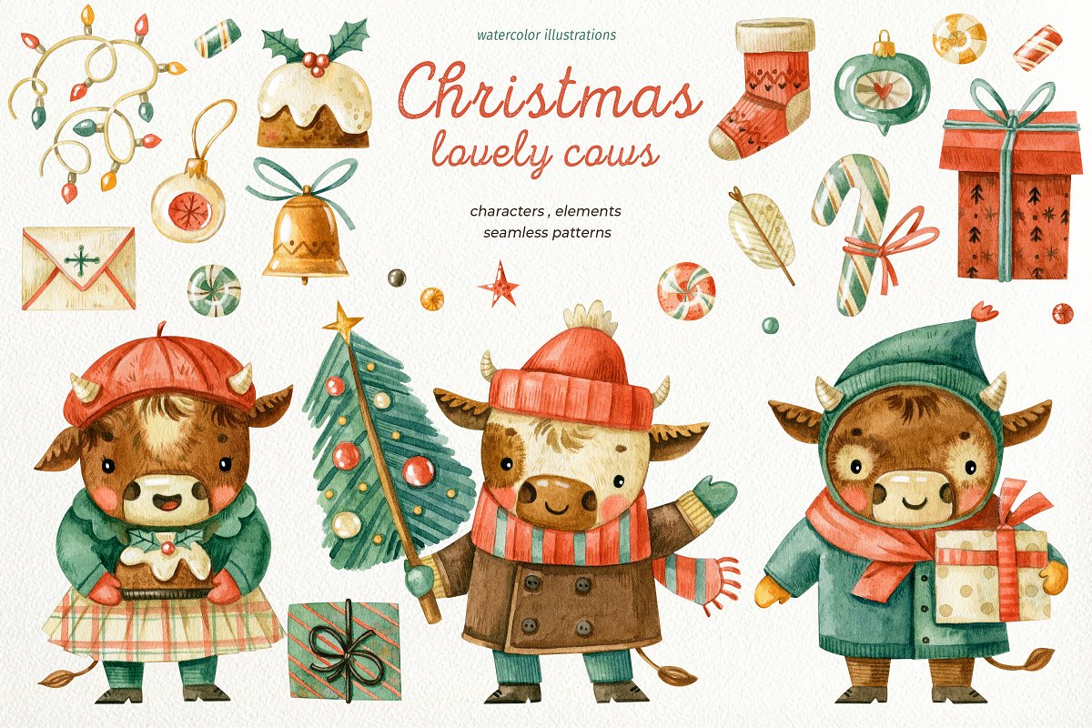 The main image preview of Christmas Lovely Cows.