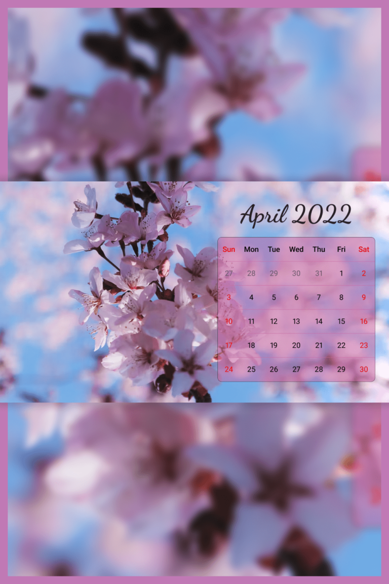 Free Printable April Calendar 2022 with Cherry Blossom – MasterBundles