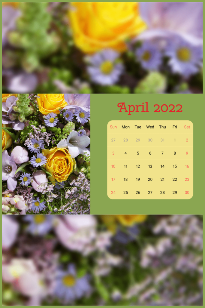 Bright And Juicy April Calendar With Yellow And Purple Flowers For 2022 Masterbundles 2115