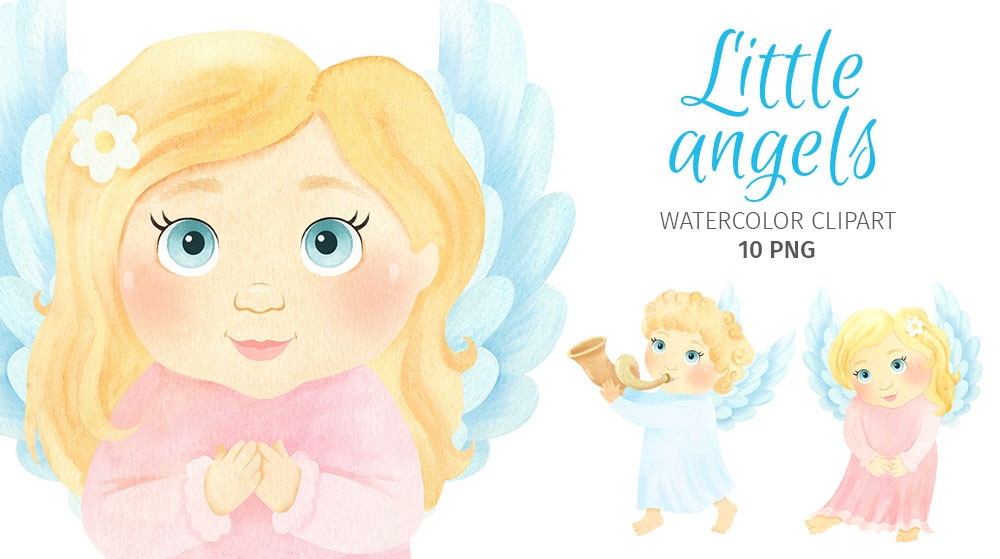 Little Angels Watercolor Clipart.