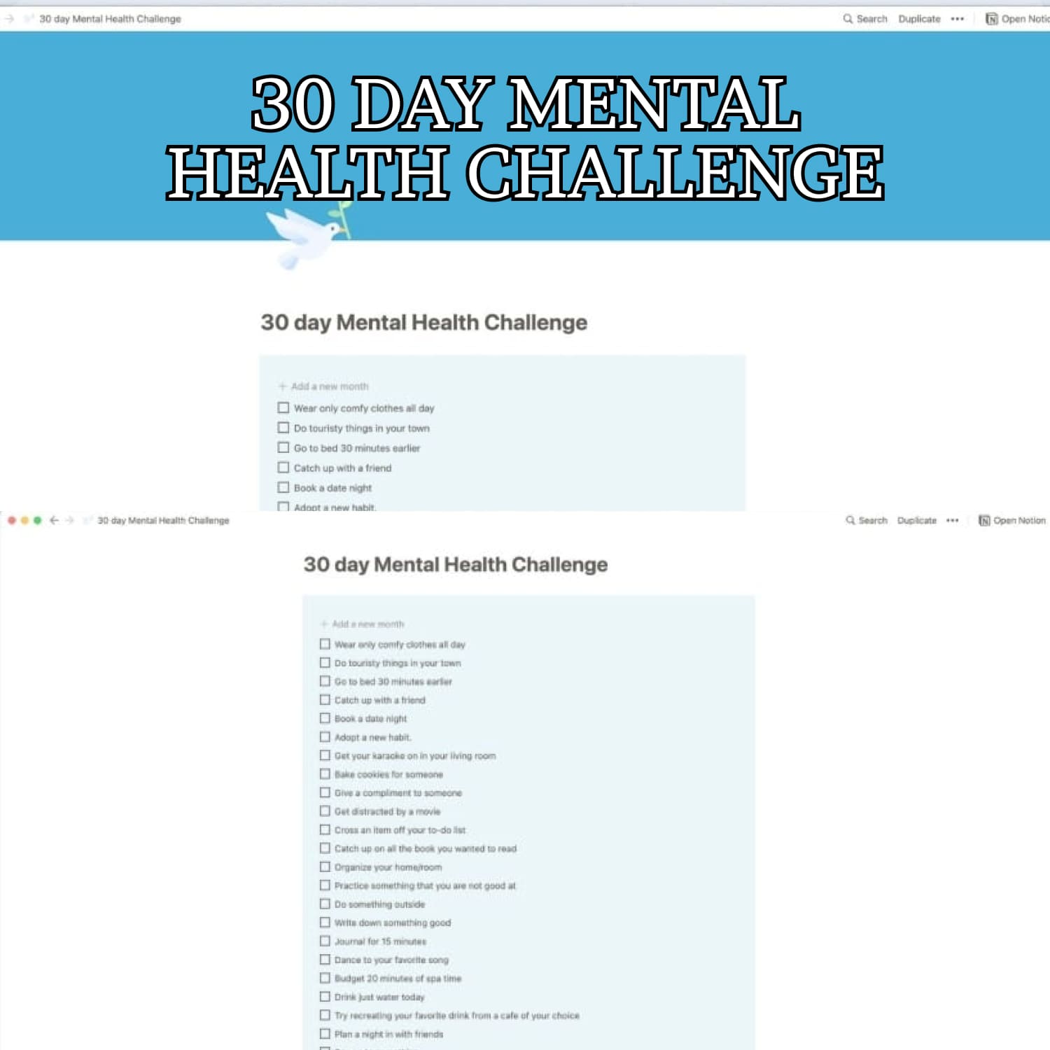 30 Day Mental Health Challenge.