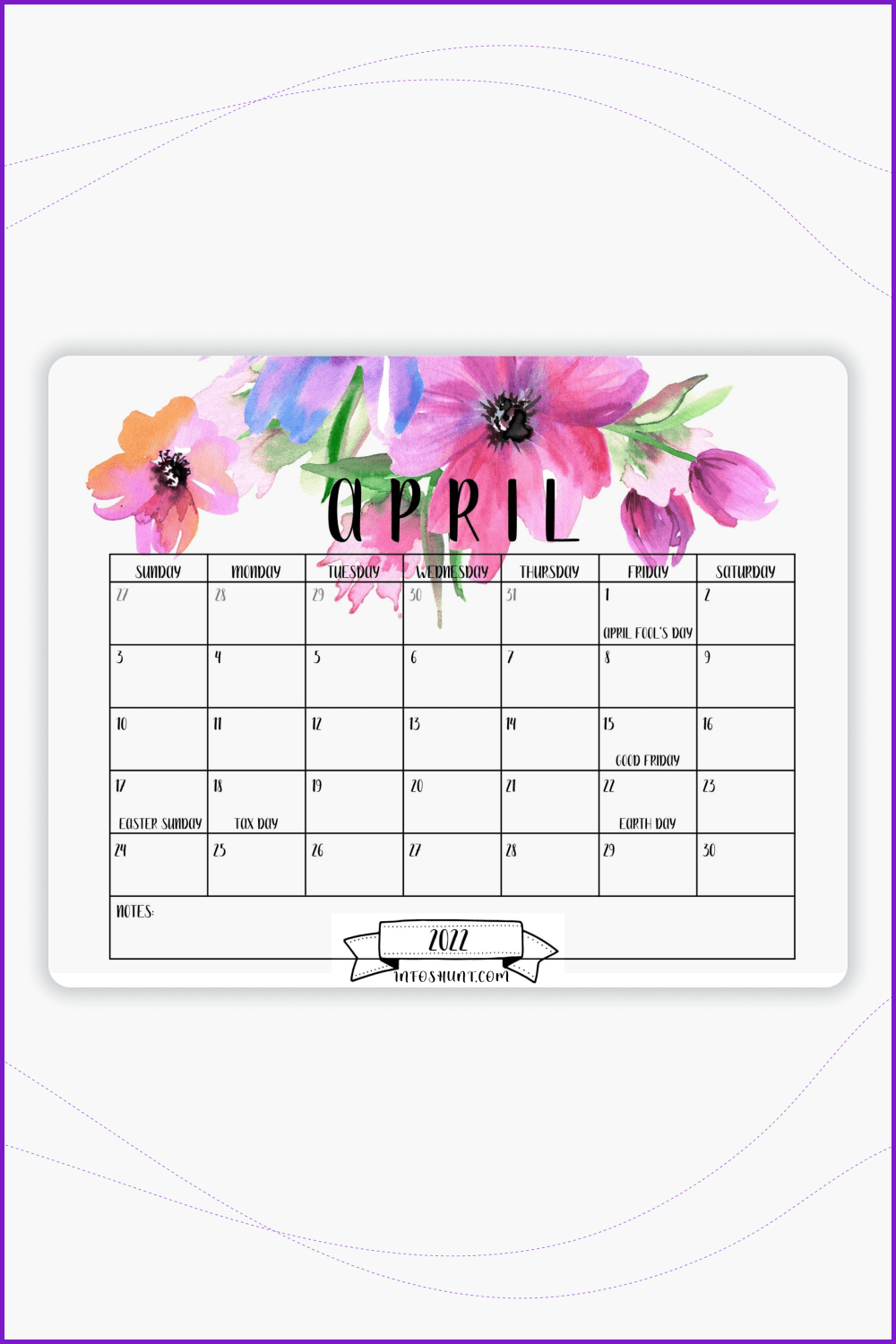 Simple calendar with drawing flowers.