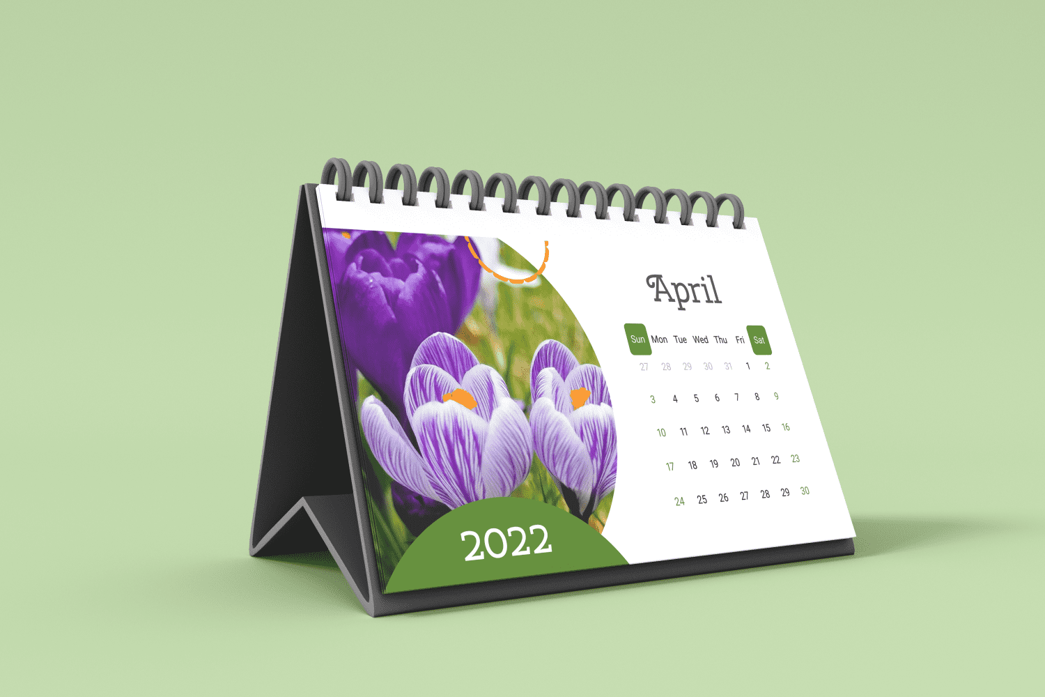 Free Printable April Calendar 2022 with Purple Flowers.