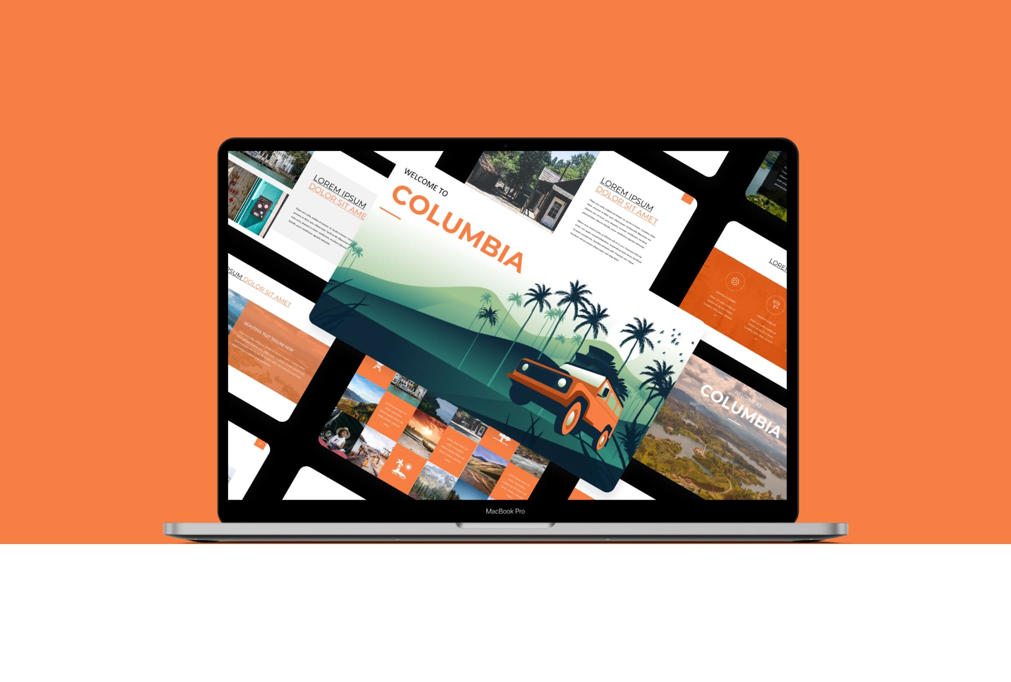 Сolombia Travel Presentstion: 50 Slides PPTX, KEY, Google Slides - laptop.