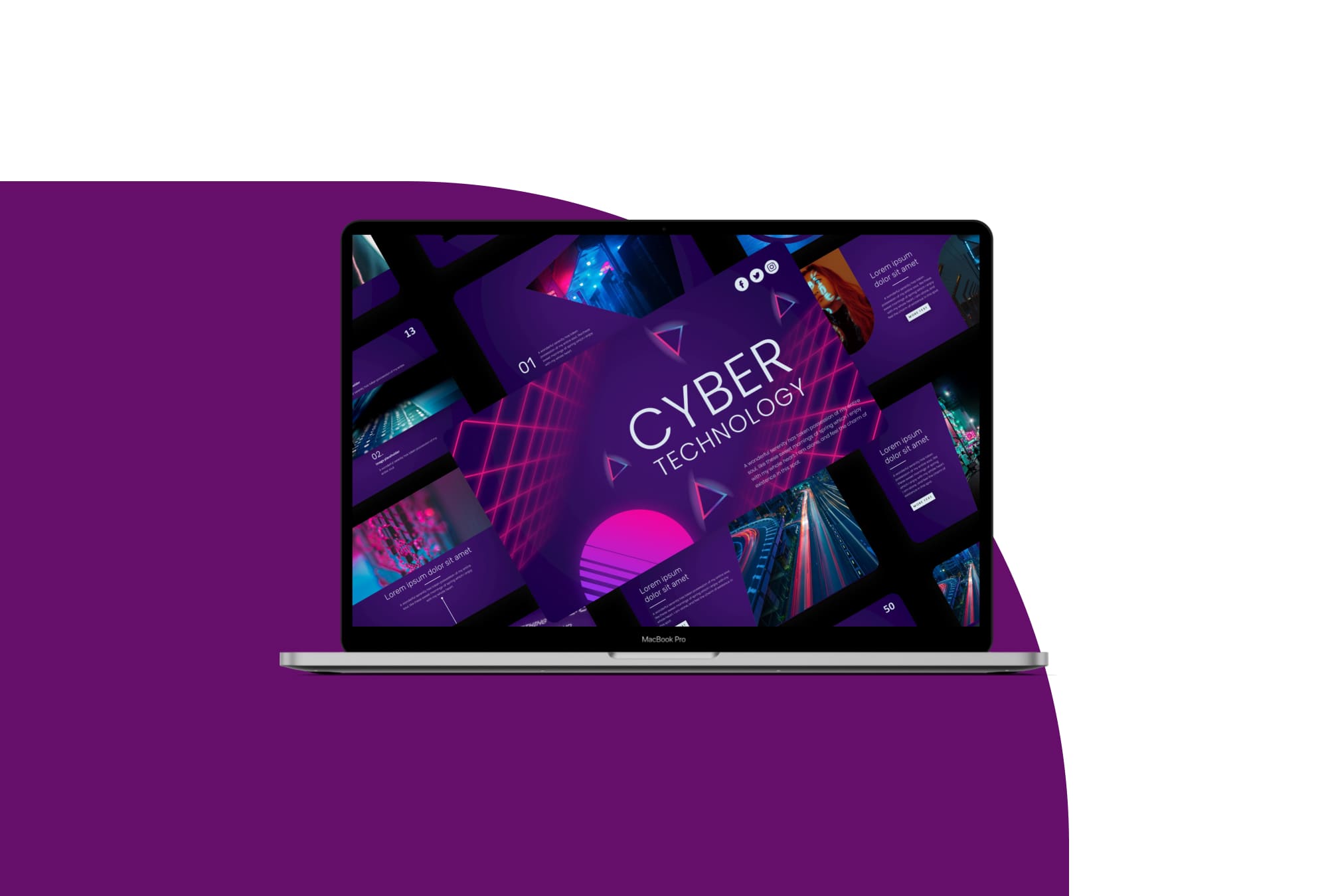 Cyber Technology Presentstion: 50 Slides PPTX, KEY, Google Slides - laptop option.