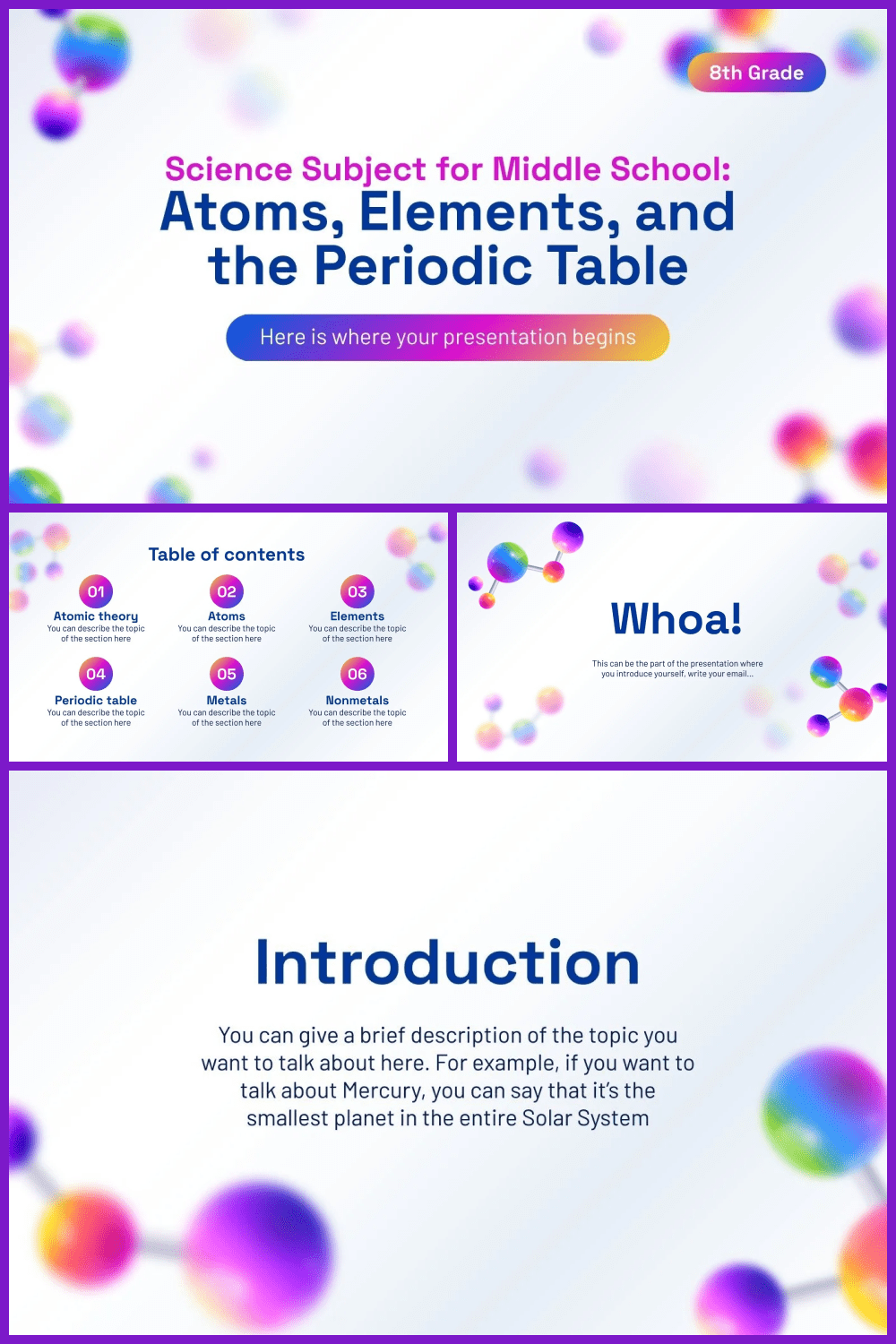 Science Subject for Middle School - 8th Grade: Atoms, Elements, and the Periodic Table.
