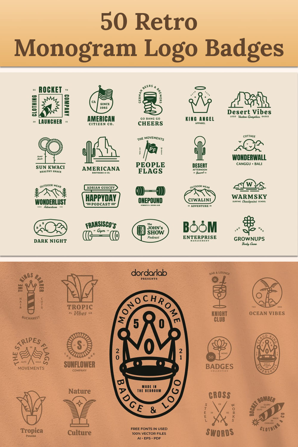 50 retro monogram logo badges 04