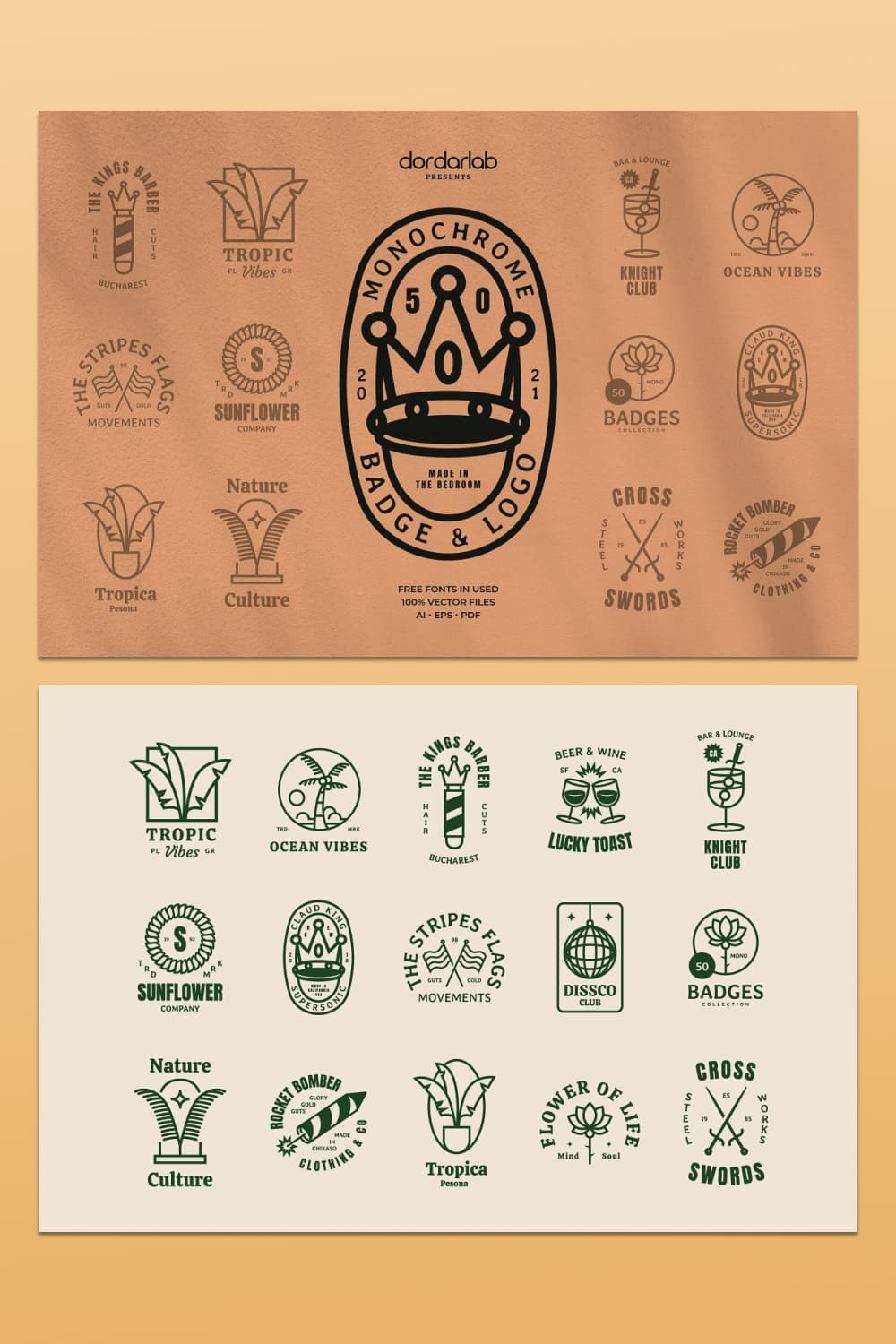 This bundle contains 50 Retro Monogram Logo Badges.