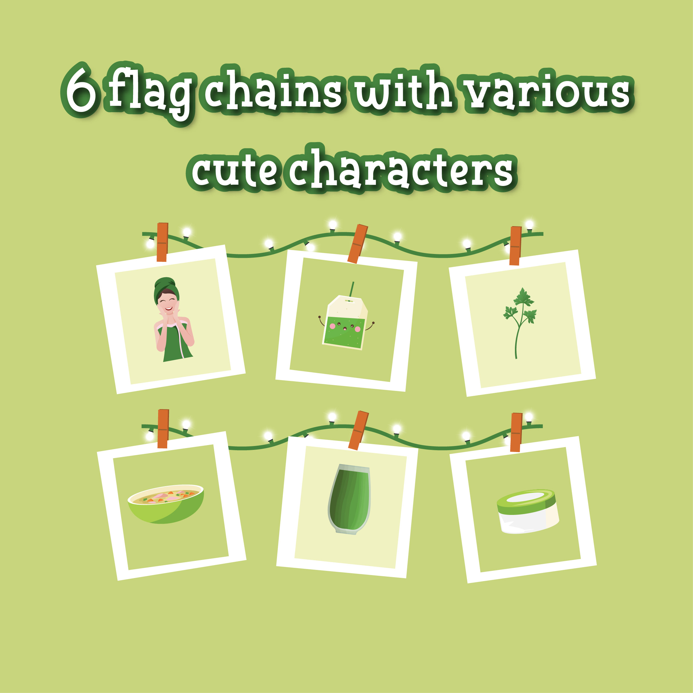6 chains of flags with various cute characters