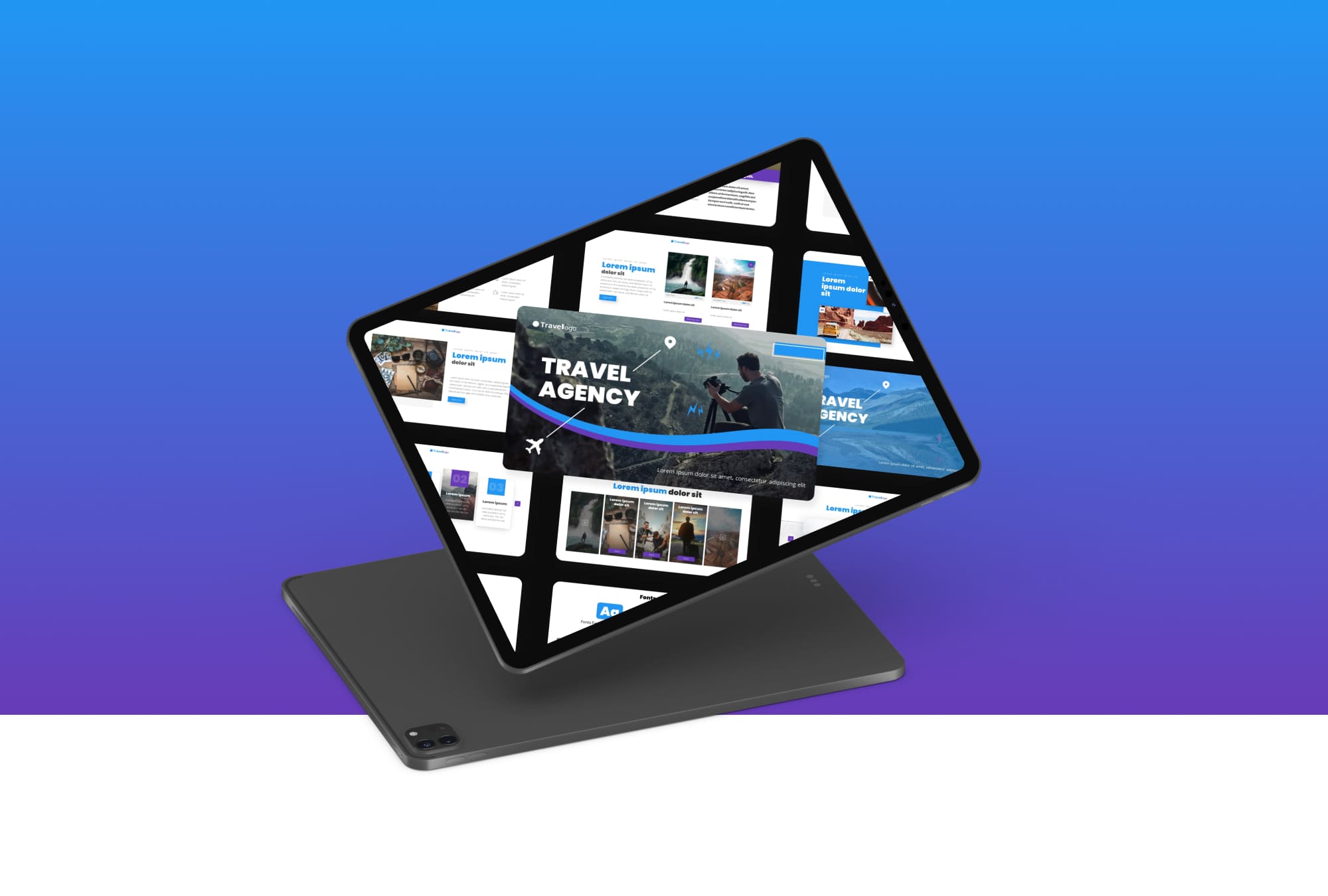 Travel Agency Presentstion: 50 Slides PPTX, KEY, Google Slides - tablet.