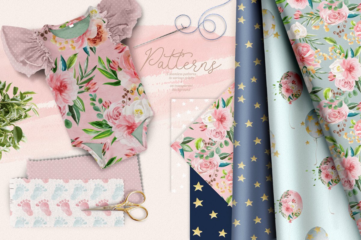 This cute collection with minimalistic style designs would be perfect for kids fabrics design, greeting cards, wallpapers, gift wraps, nursery designs, and other printed products.