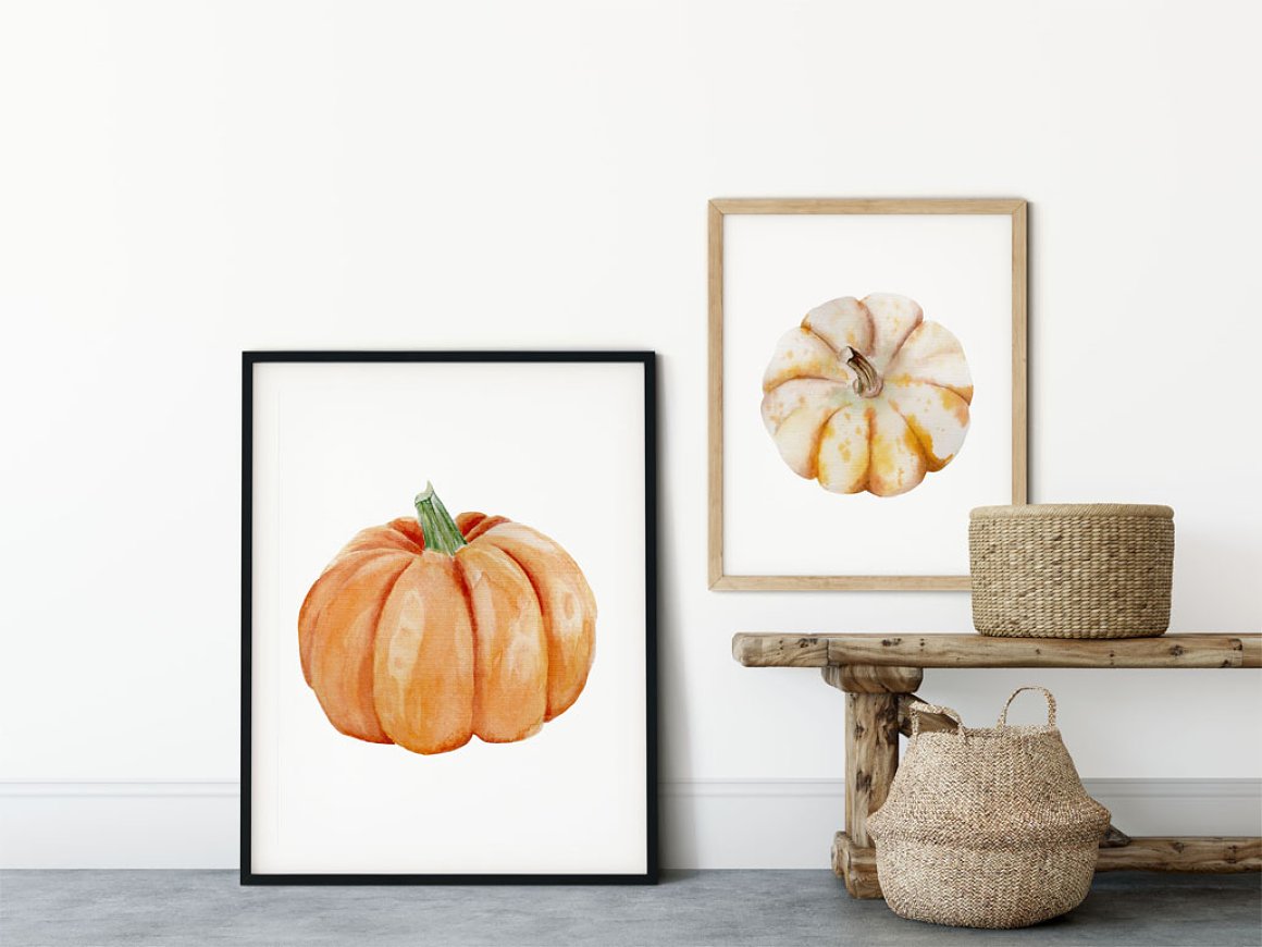 Autumn Pumpkin Watercolor Clip Art.