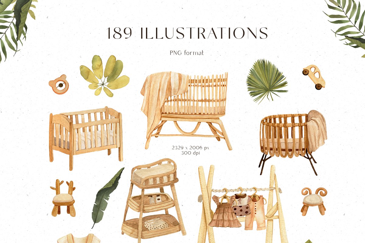 This set of high quality hand painted watercolor baby elements.