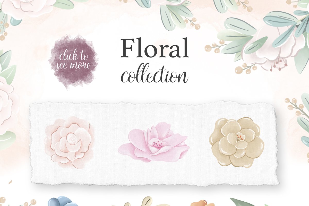 This cute floral collection would be perfect for kids fabrics design, greeting cards, wallpapers, gift wraps and other products.