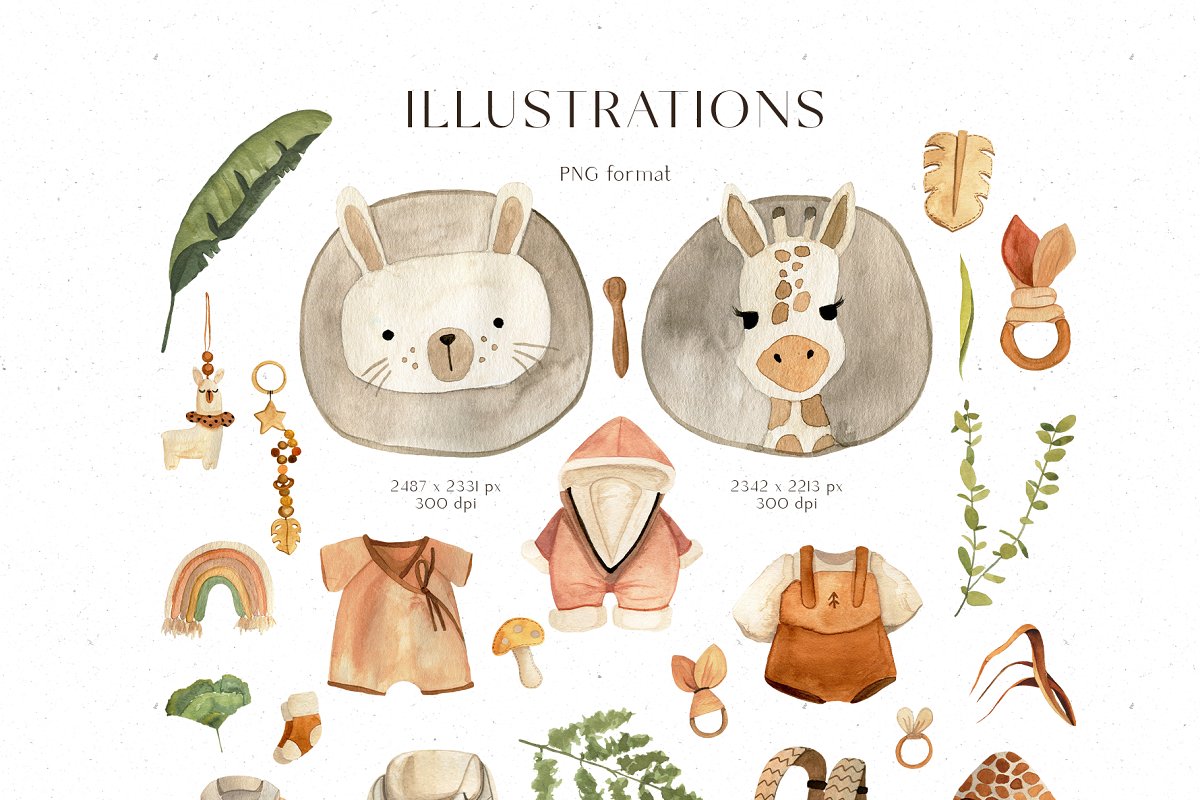 This cute collection with minimalistic style designs would be perfect for kids fabrics design, greeting cards, wallpapers, gift wraps, nursery designs, and other printed products.