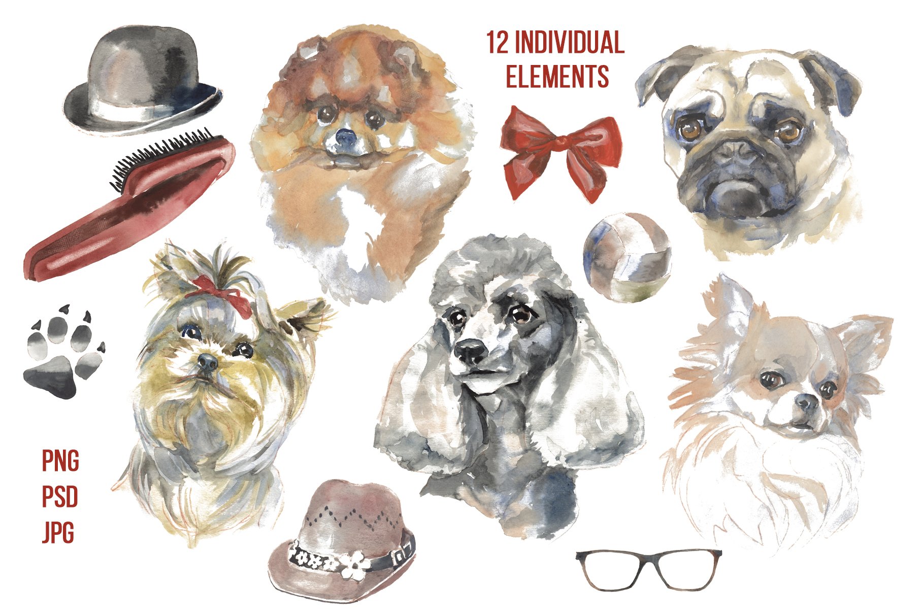 Cute Dogs Watercolor Set.