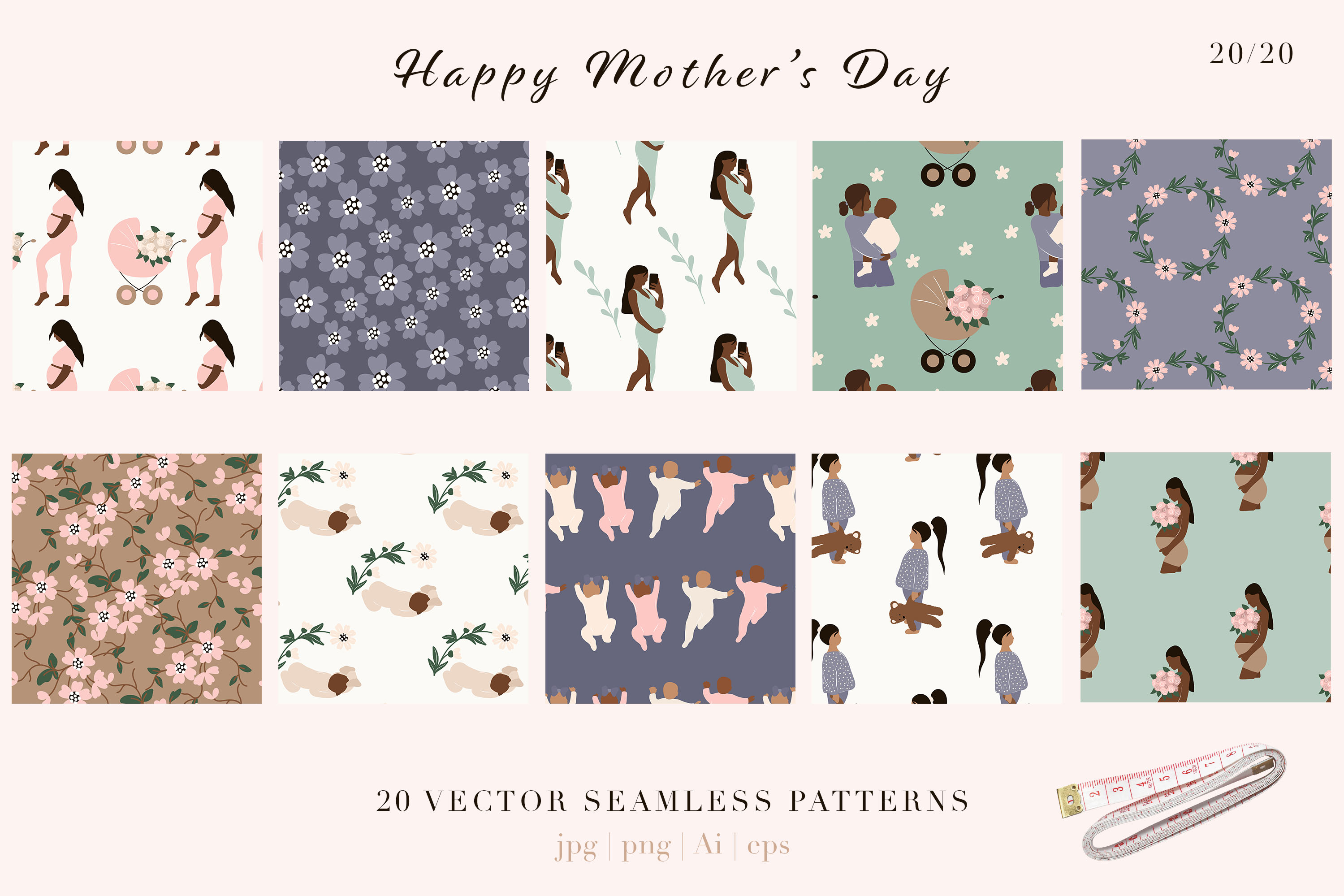 Mothers Day saemless patterns.
