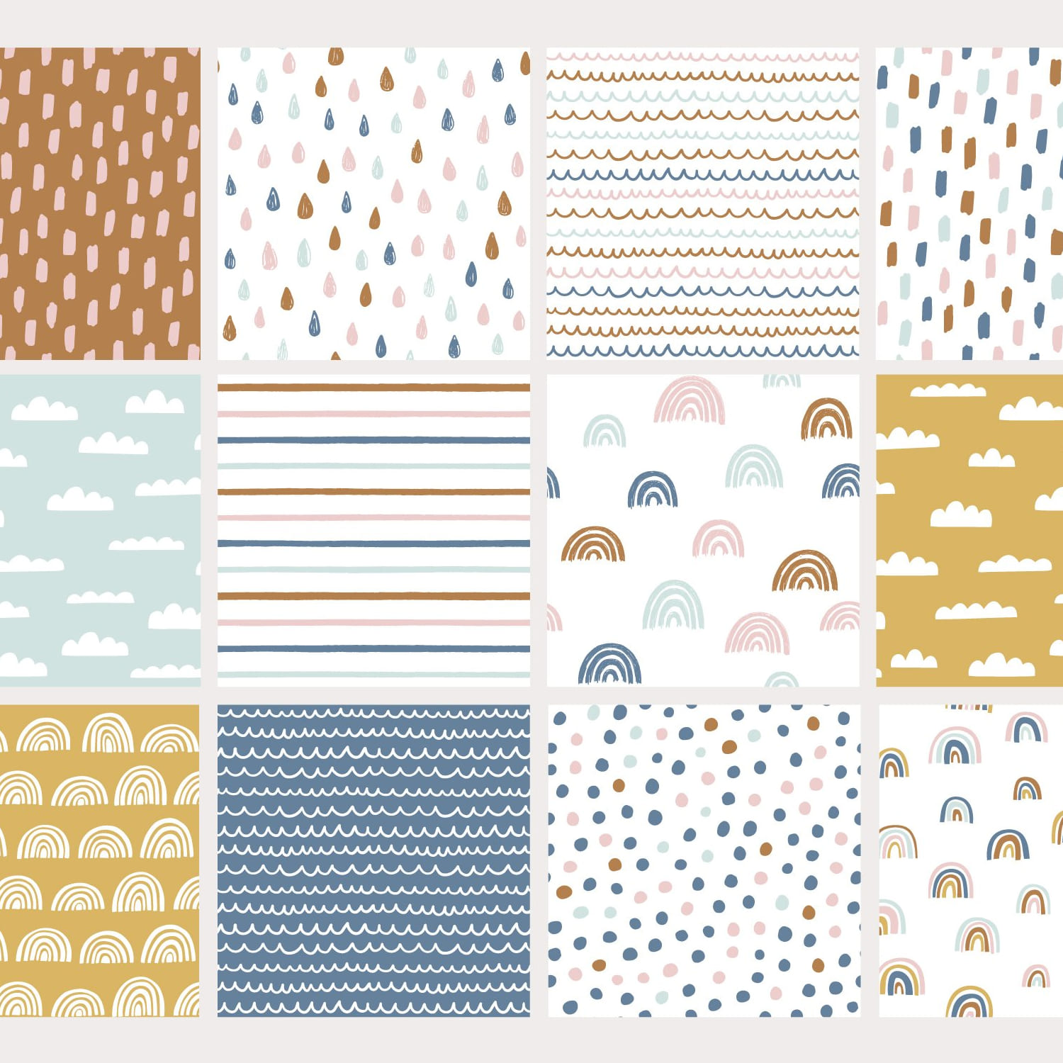 Versatile collection of cute illustrations, seamless patterns and pre-made posters.