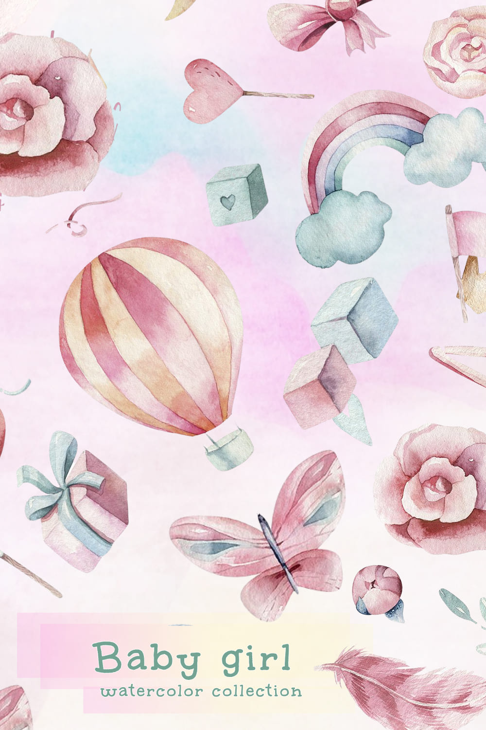 Baby Girl Watercolor Collection - Pinterest Image Preview.