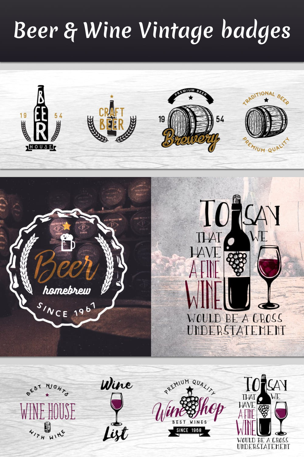 Beer & Wine Vintage Badges - Pinterest Image Preview.