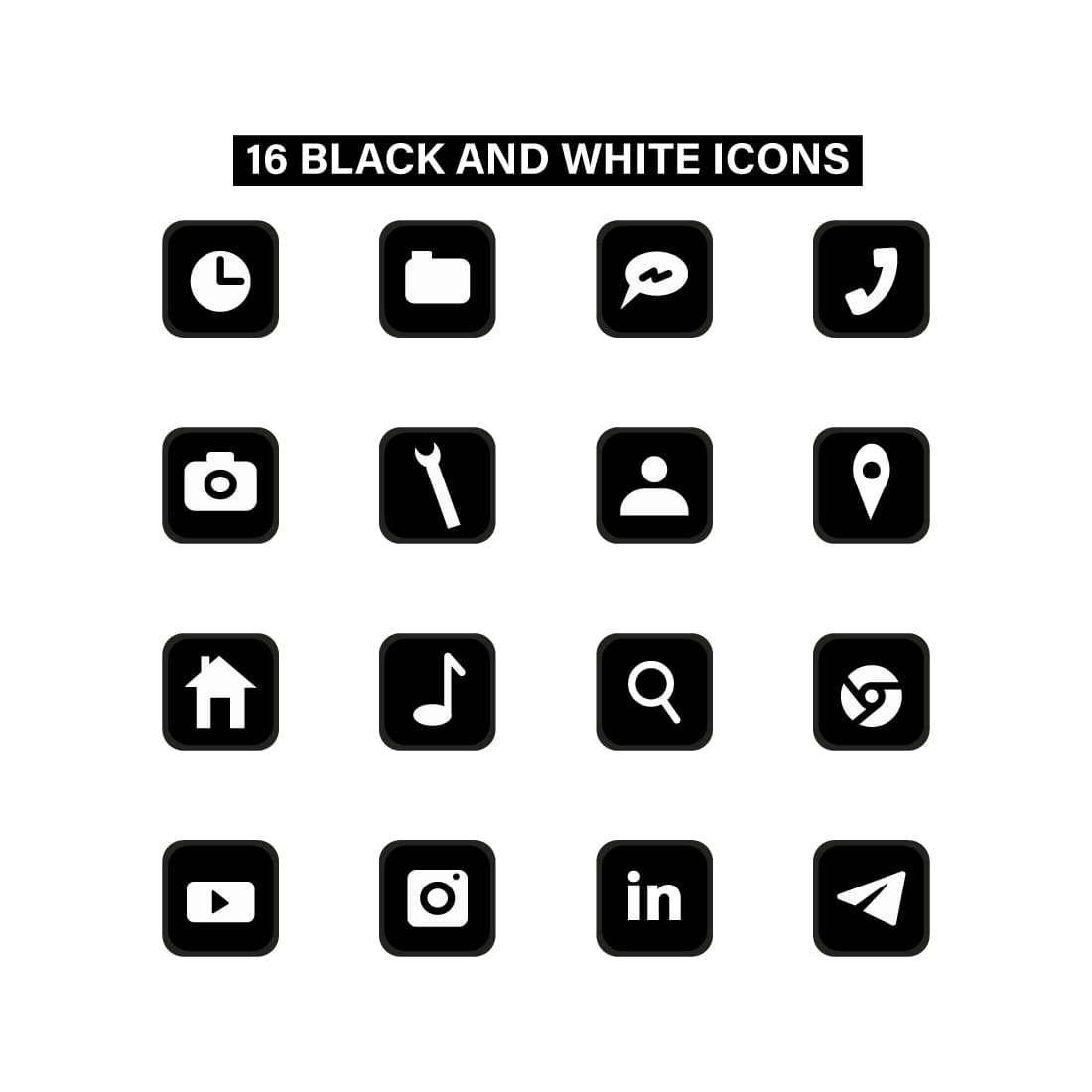 Free black and white icons main cover.
