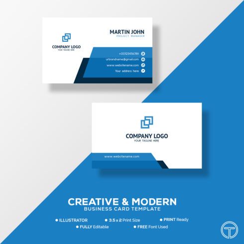 blue abstract modern minimal business card design 1