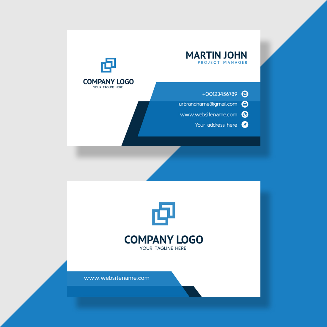blue abstract modern minimal business card design 2