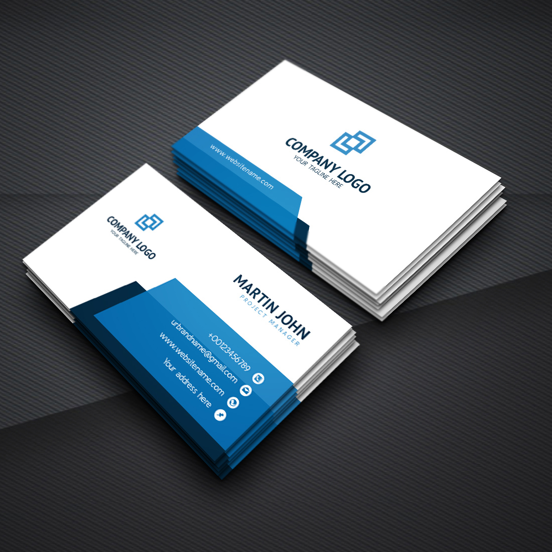 blue abstract modern minimal business card design 3 1