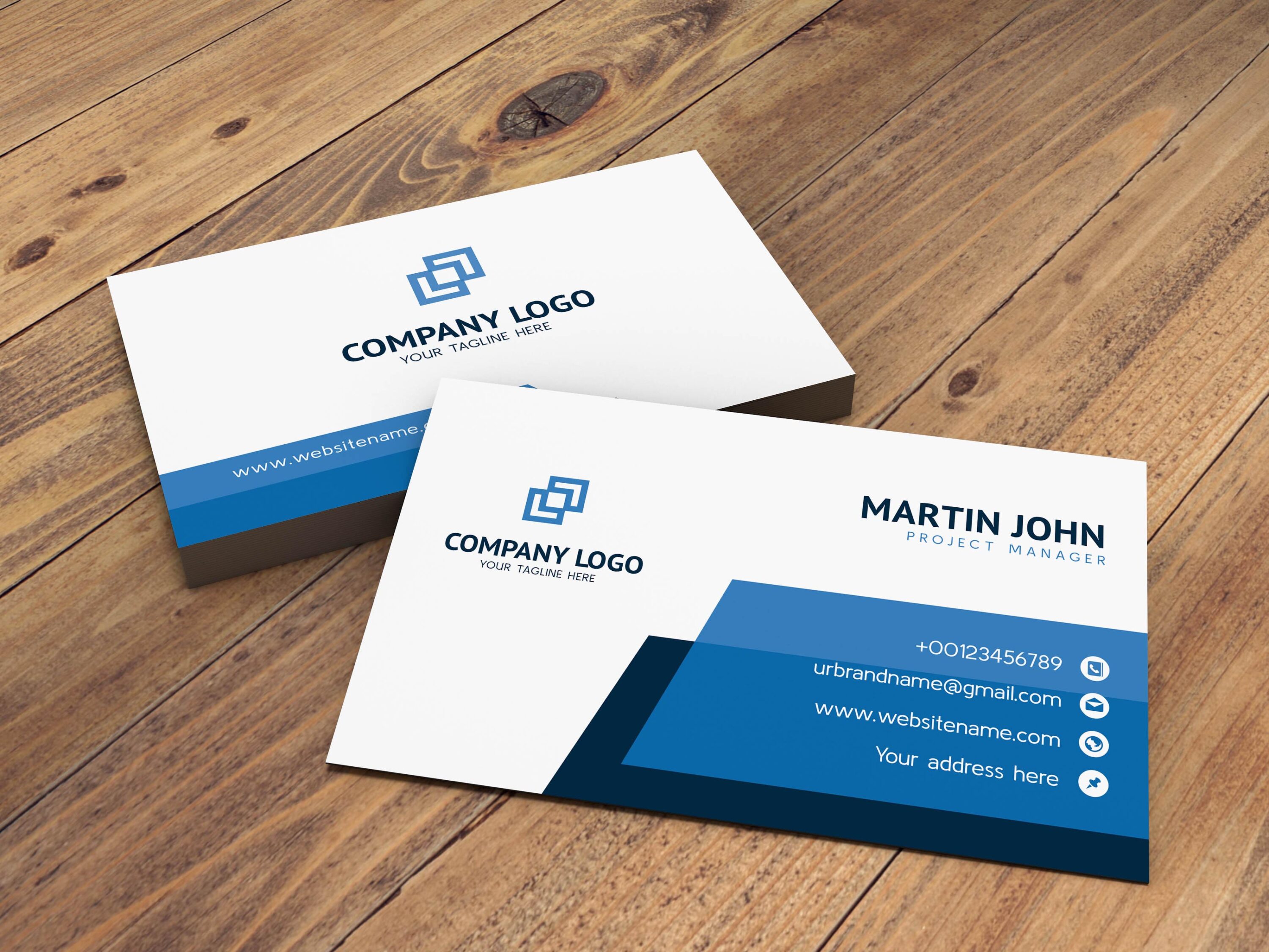 blue abstract modern minimal business card design 4