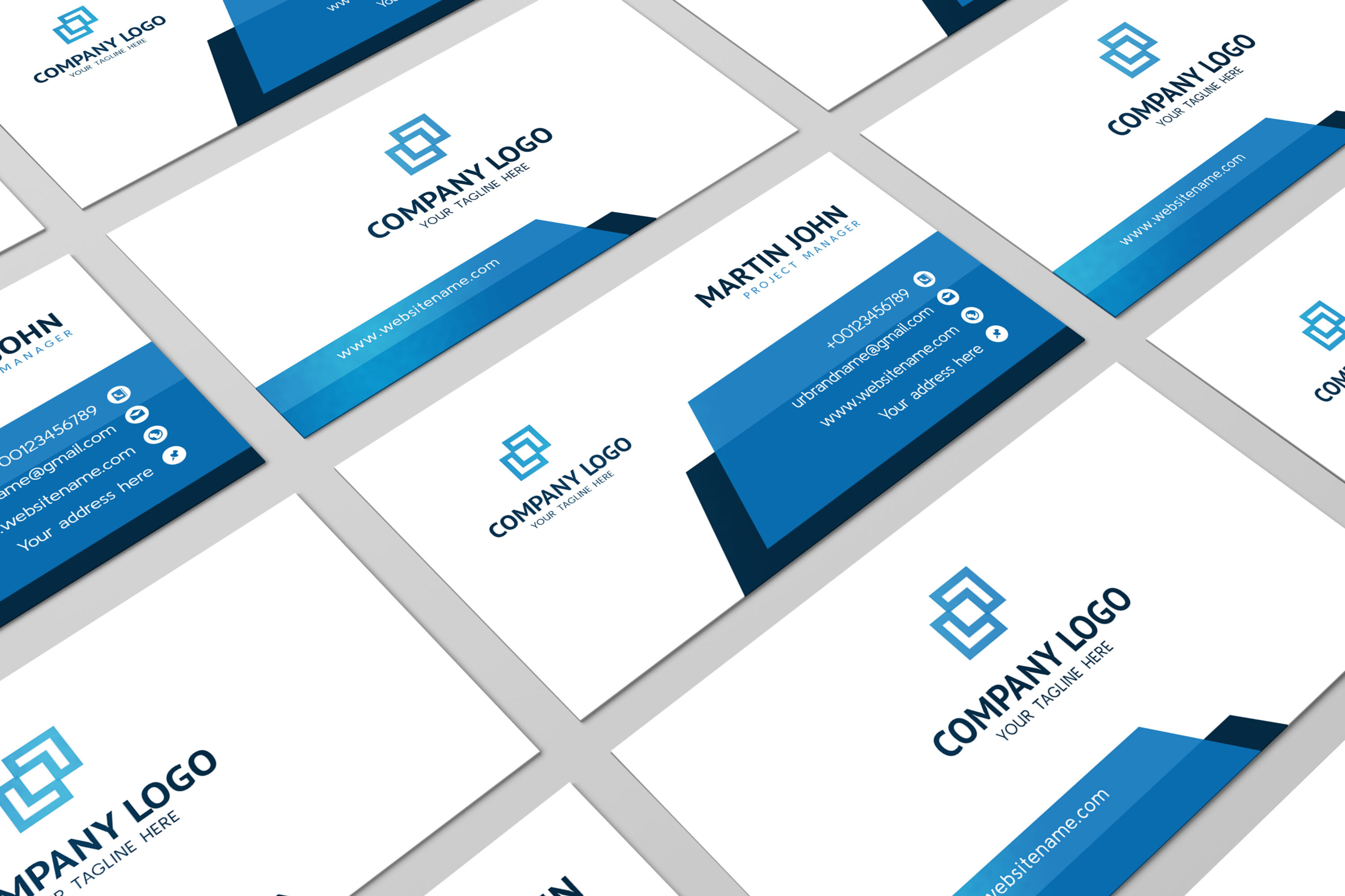 Blue Abstract Modern Minimal Business Card Design Vector Template
